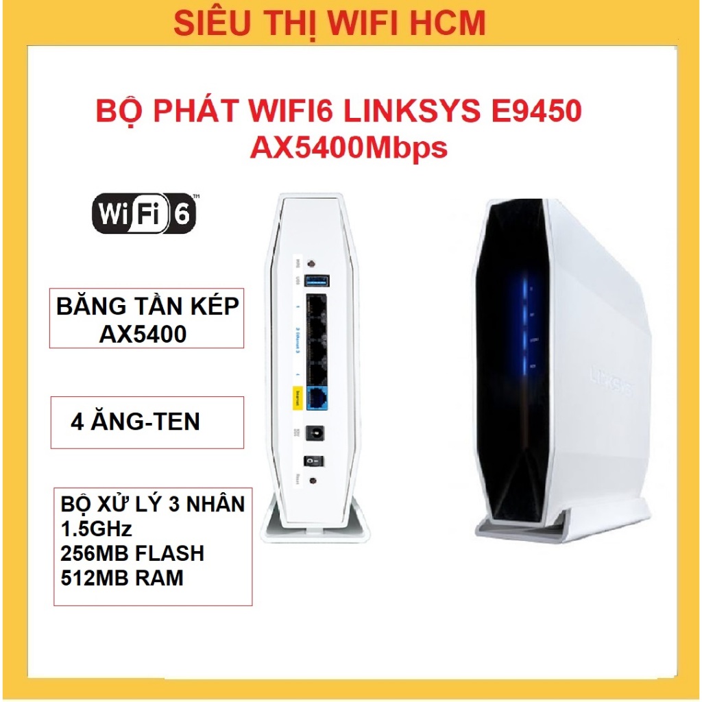 Bộ Phát Wifi6 Cao Cấp Linksys E9450 Chuẩn AX5400Mbps Wifi Mesh