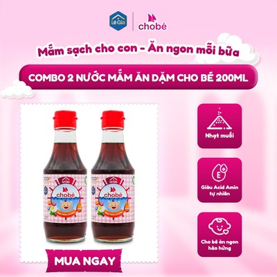 Combo 02 Nước mắm cho bé Lê Gia nguyên chất, nhạt muối giàu Acid Amin chai 200ml
