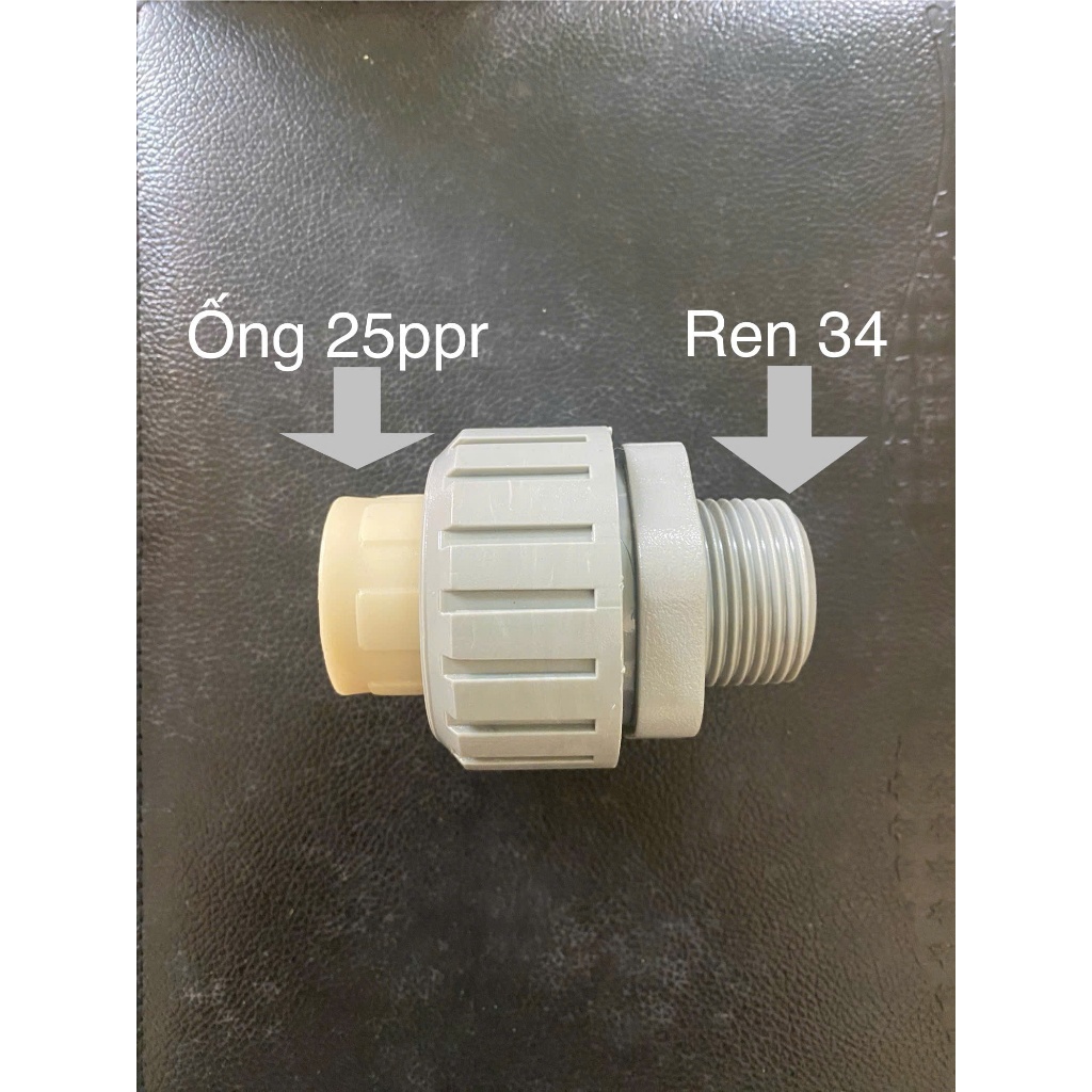 Rắc co ren nhiệt ren 34 ra ống 25ppr, Rắc co ren ra ống nhiệt, rắc co ren nhiệt máy bơm, bồn téc nước.