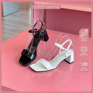 Giày Sandal, xăng đan nữ công sở HÀ HUYỀN da bóng quai trơn gót vuông 5cm - SD887