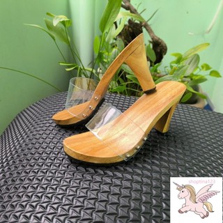 Guốc Gỗ Guốc Mộc Cao 9 Phân Đế Vuông Quai Gấm Lụa ( đế cao su 2 lớp )