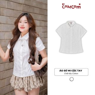  Áo Sơ Mi Phối Ren Cộc Tay Bycamcam Chiết Eo Nhẹ Nữ Tính 2025 AMN019 