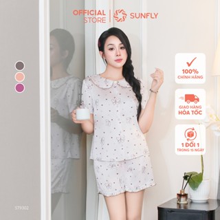 Bộ pijama nữ lụa latin SUNFLY ht độc quyền áo cộc quần sooc ST9302