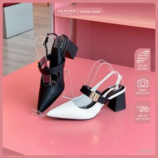 Giày cao gót công sở nữ HÀ HUYỀN da lì mũi nhọn quai ngang kiểu dáng thanh lịch gót vuông 5cm - CG2177