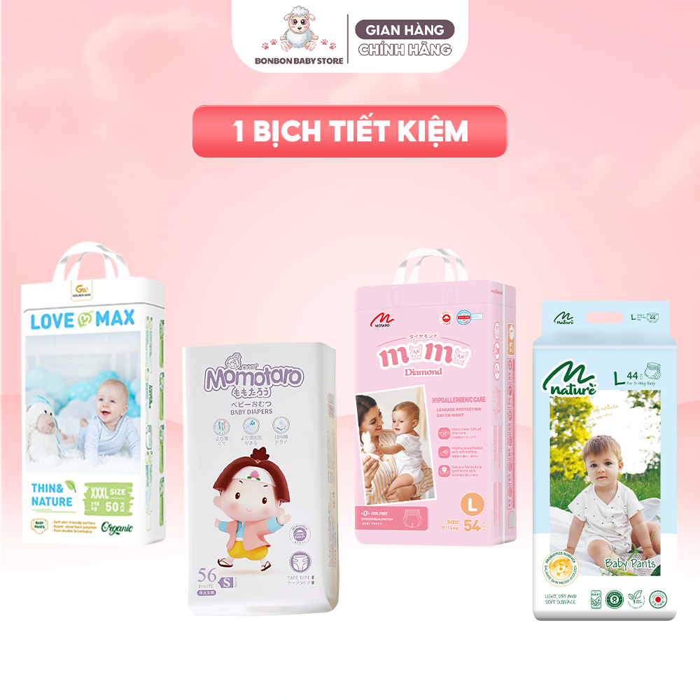 [1 BỊCH] Tã Bỉm Momotaro, Momo Diamond, Momo Nature Mới, Love Max Cho Bé