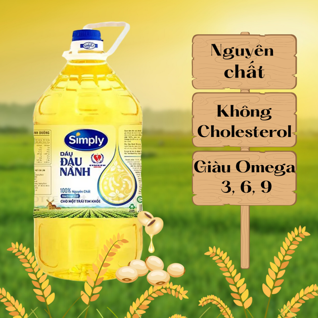 Dầu ăn Simply 1L, 2L Dầu đậu nành & gạo lứt, Dầu ăn 1 lít 2 lít , Dầu chiên xào tốt cho tim mạch