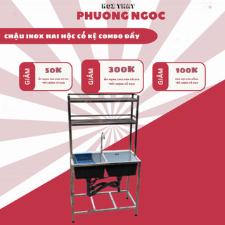CHẬU RỬA INOX 304 đúc nguyên khối có kệ bền đẹp (combo đầy đủ)