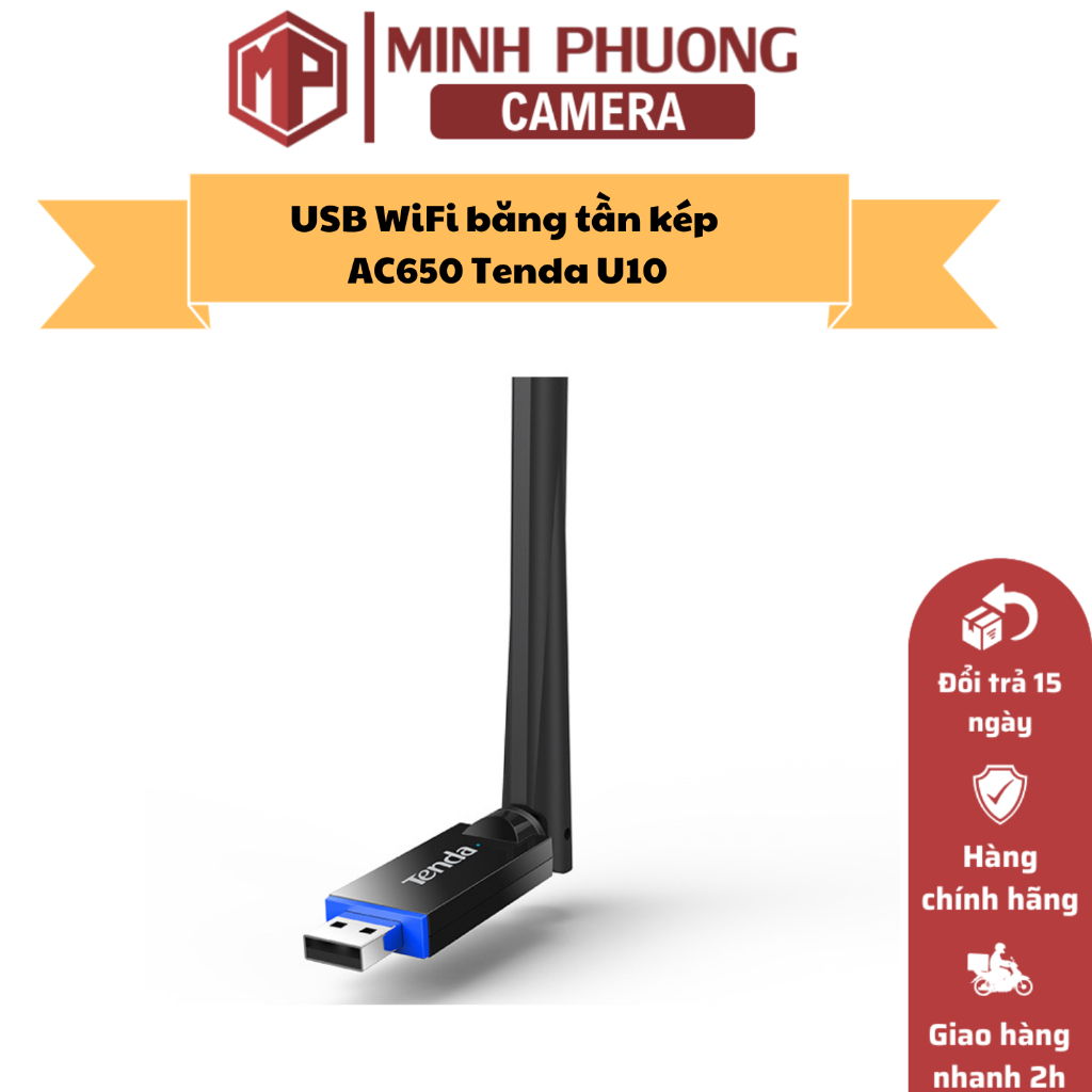 USB WiFi băng tần kép AC650 Tenda U10, Bảo hành chính hãng 24 tháng
