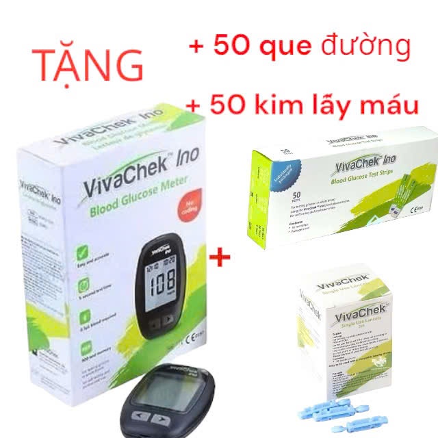  Bộ test đường huyết VivaChek Ino X Hàng chính hãng Tặng kèm 50 que test + 50 kim - Bảo hành máy trọn đời 