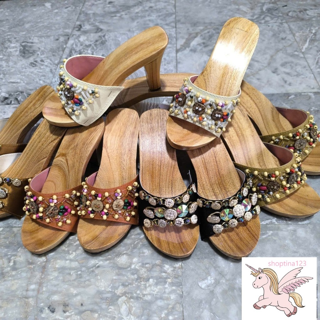 Guốc Gỗ Guốc Mộc Cao 9 Phân Đế Vuông ( đế cao su 2 lớp )