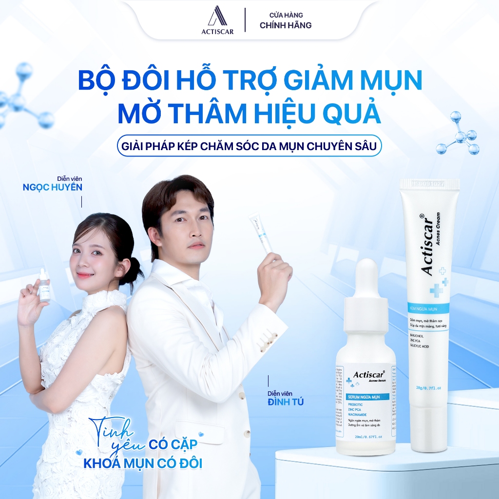 Combo Kem Chấm Mụn và Serum Mụn, Miếng Dán Mụn Giảm Sưng Viêm, Mụn Bọc,  Mờ Thâm Mờ Sẹo Actiscar