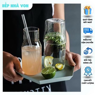 Bình đựng nước thủy tinh, chai/ bình rót sữa có miệng rót, có nắp 360ml- 500ml, lọ nước detox - BEPNHAVON