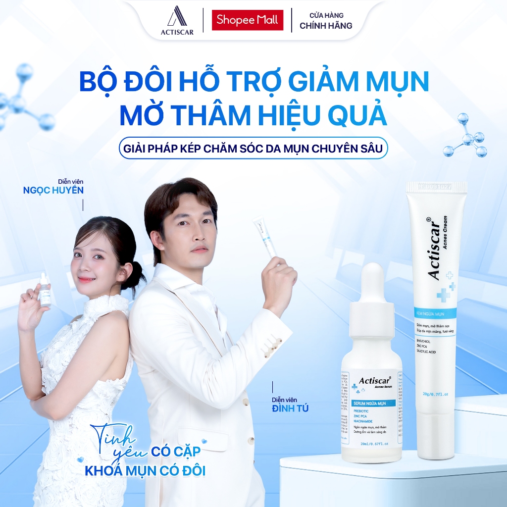 Combo Kem Serum  Actiscar Acnes Hỗ Trợ Giảm Mụn Bọc Mụn Viêm, Mờ Thâm Sẹo Do Mụn