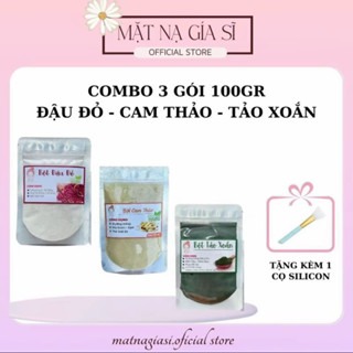 [Combo 3 Gói 100gr] Bột mặt nạ dưỡng da trắng mịn ngăn ngừa lão hoá Gồm Đậu Đỏ + Tảo Xoắn + Cam Thảo Tặng kèm cọ Silicon