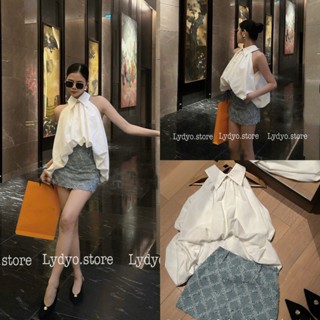 Set váy đầm có tính sexy đi tiệc đi quẩy đi bar, thiết kế áo đuôi tôm sát nách yếm lửng phối chân váy jean bò xước