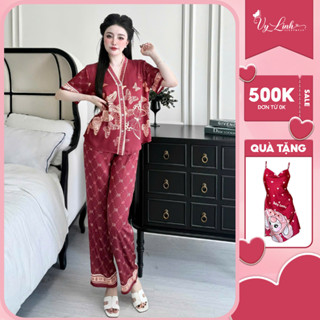 Bộ nữ tay ngắn quần dài Vy Linh chất liệu lụa latin cổ Y thoáng mát thấm hút mồ hôi tốt, bề mặt vải mịn S1080 lô 4