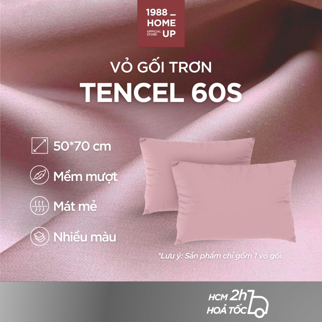 Vỏ Gối Nằm Trơn 100% Tencel 60S (Nhiều Màu) 50x70 Cm - 1988 Home Up, Áo Gối Bao Gối Bọc Lụa Mềm Mát 
