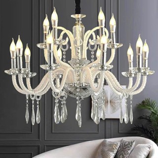 Đèn chùm nến pha lê tiệp phong cách Bắc Âu cho biệt thự tân cổ điển tặng kèm bóng led,Đèn chùm phòng khách