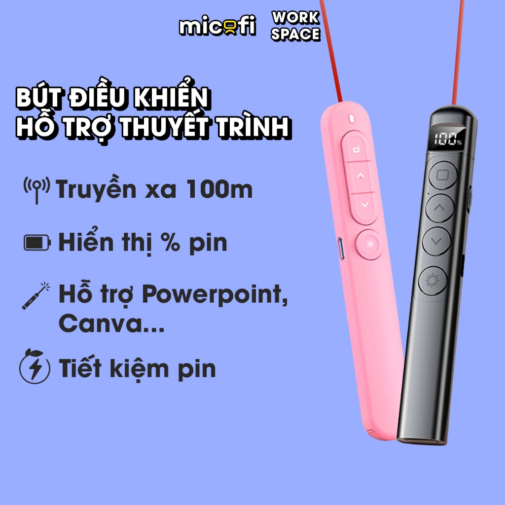 Bút Trình Chiếu Powerpoint Laser Thuyết Trình Micofi Bút Chỉ Máy Chiếu Slide Lazer Bấm Điều Khiển Không Dây 2.4