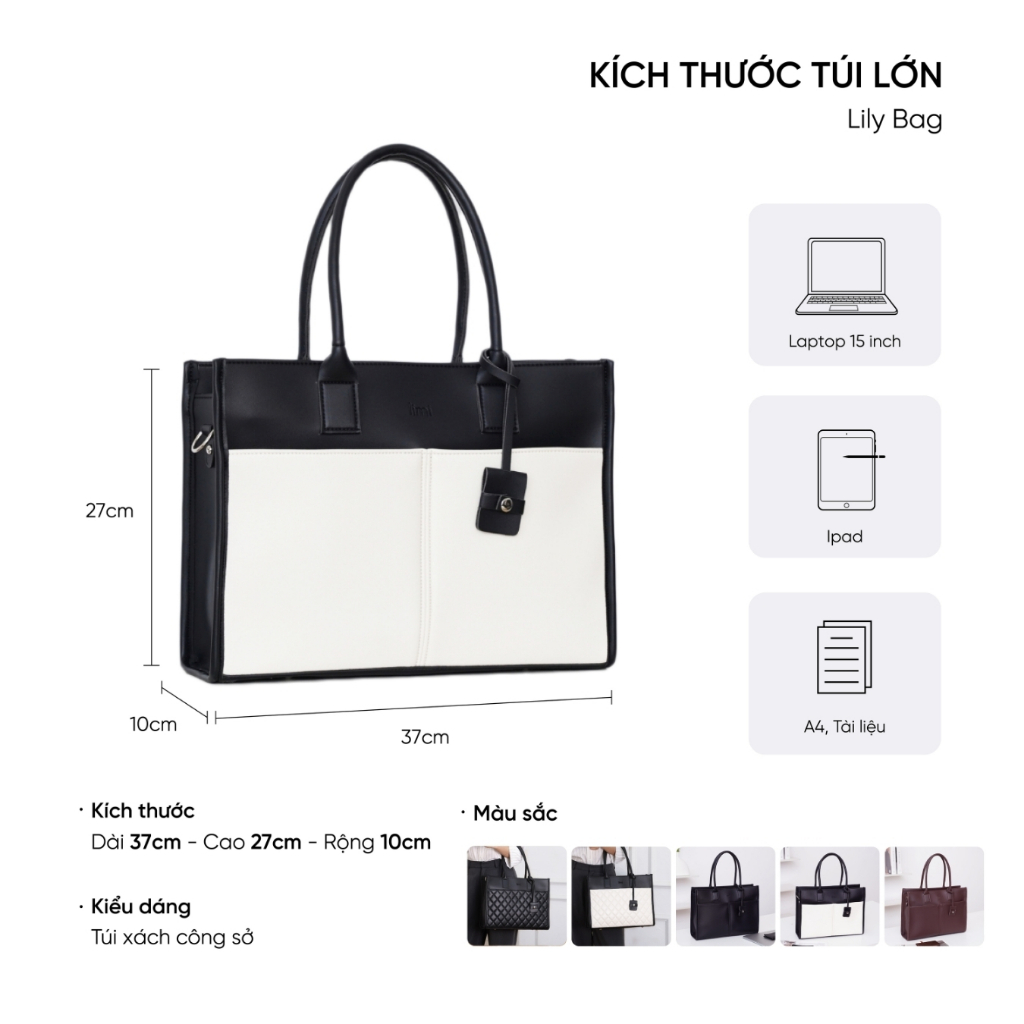 Túi Công Sở LIMI (7 màu) Ngăn Laptop Riêng Tote Da Nữ Đựng Lap 15 inch Đi Làm Đi Dạy (LILY) | BigBuy360 - bigbuy360.vn
