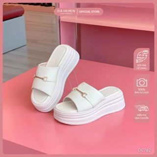 Dép bánh mì, dép đi biển nữ HÀ HUYỀN quai ngang to độn đế cao 6cm - DE782