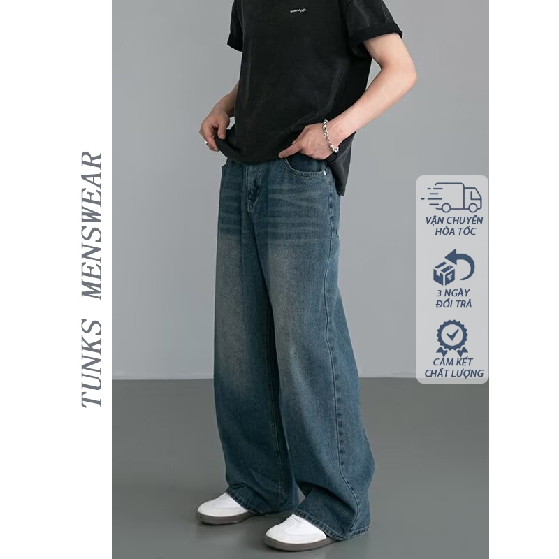  Quần Dài Jean Nam Cổ Điển Mỹ-Quần jean nam ống rộng -Quần Ống Rộng Thẳng Thư Giãn Phong Cách Hip Hop Phong Cách 