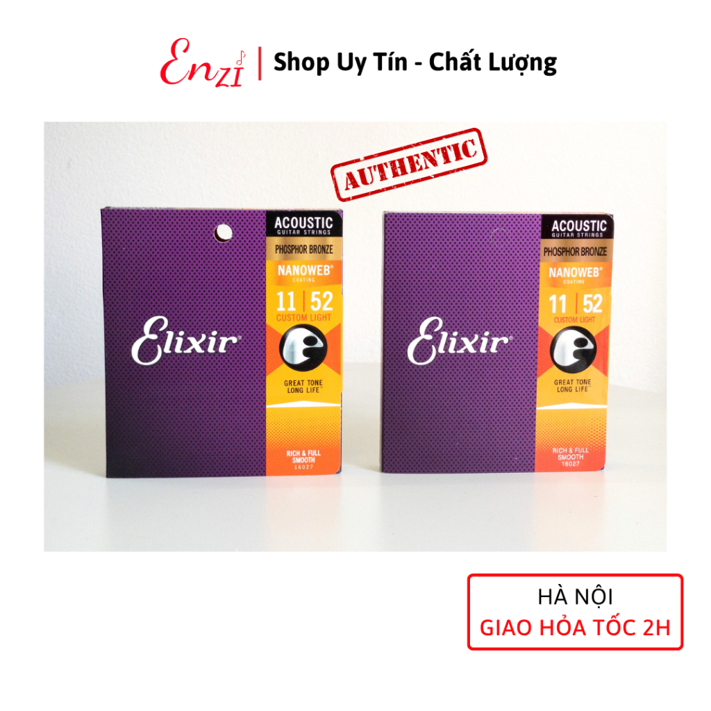 Dây đàn guitar acoustic elixir 16027 Phosphor Bronze Nanoweb cỡ 11 dây đàn Elixir 16052 và 16002 chí