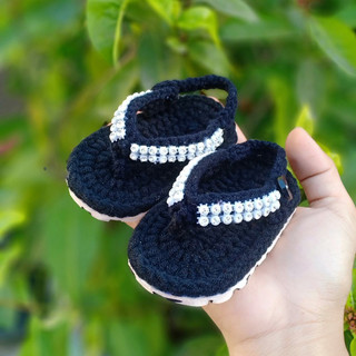 Dép xỏ ngón đính hạt đá kèm đế tập đi cho bé - Dương liễu handmade