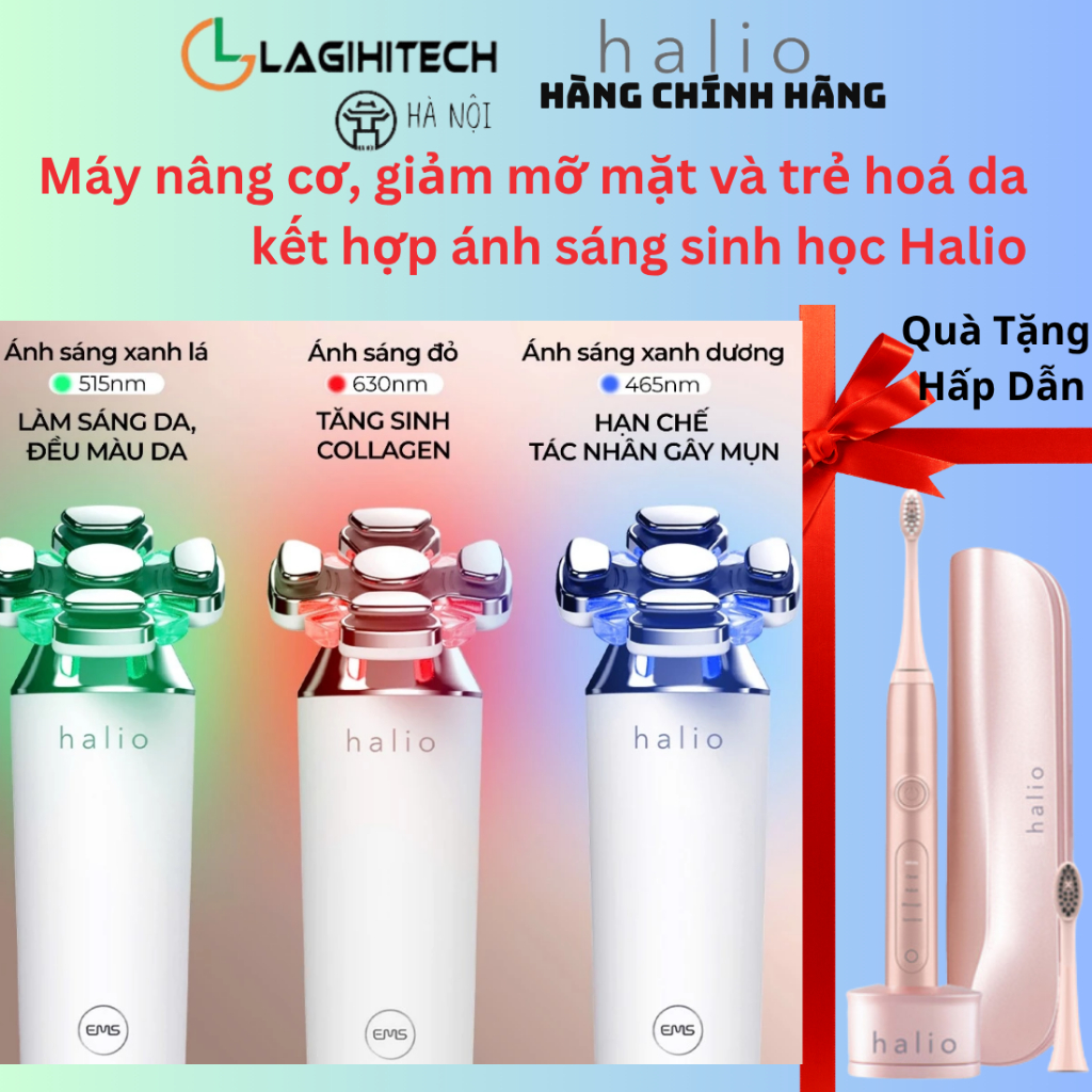 Máy Nâng Cơ, Giảm Mỡ Mặt & Trẻ Hoá Da kết hợp Ánh Sáng Sinh Học Halio RevitaWave Skin Rejuvenator - 