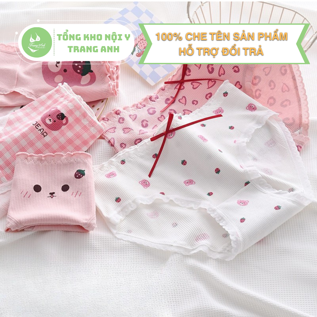 Combo 10 Quần Lót Bé Gái Thun Tăm Thấm Hút Mồ Hôi Hình Gấu Hồng Đáy 2 Lớp Kháng Khuẩn 25-62KG CTB09