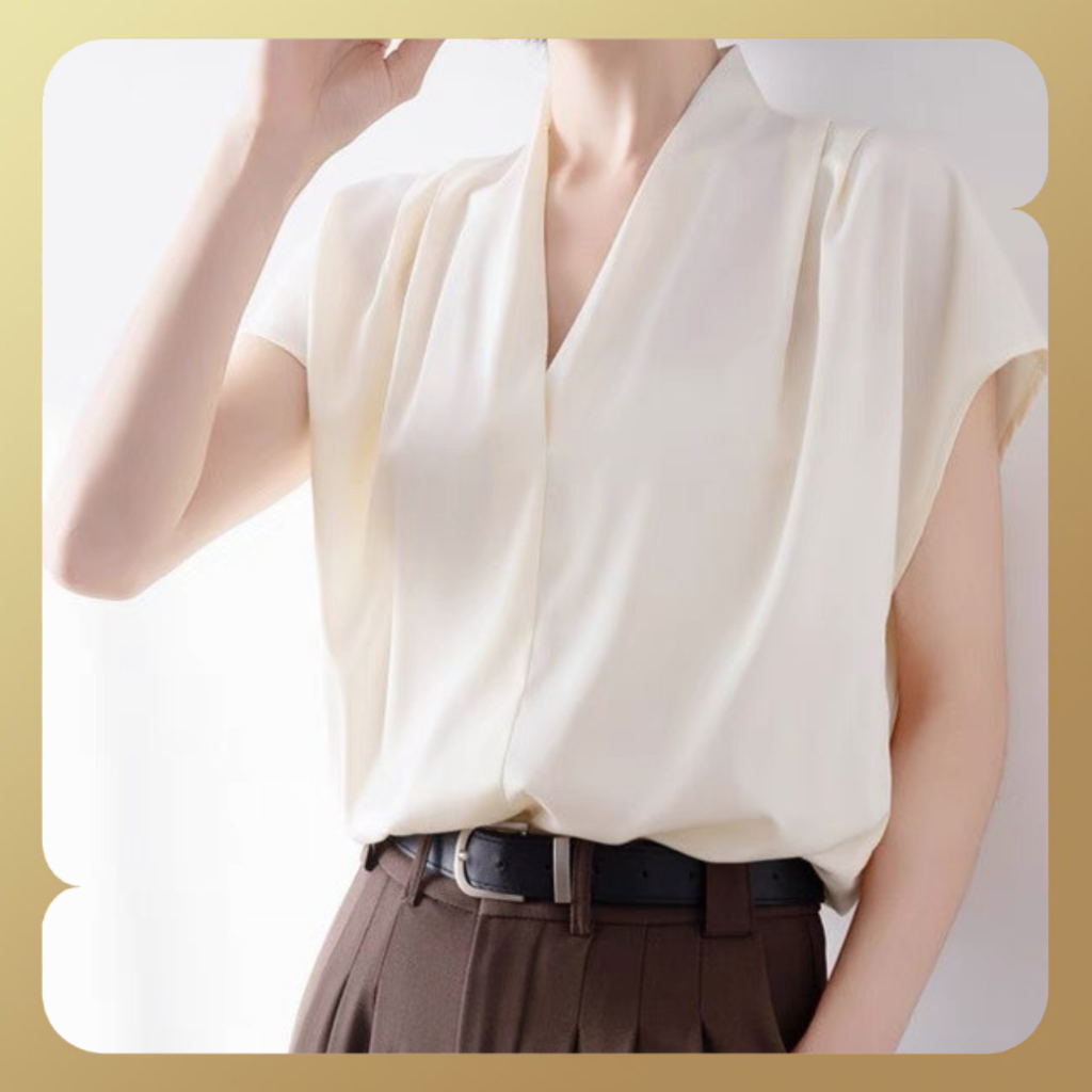 Áo Sơ Mi Cổ V JISOO FASHIONS Chất Liệu Lụa Cao Cấp Mềm Mại Phong Cách HÀn Quốc ASM5 | BigBuy360 - bigbuy360.vn