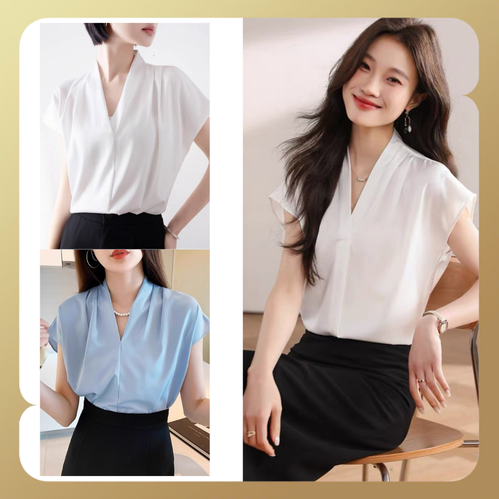 Áo Sơ Mi Cổ V JISOO FASHIONS Chất Liệu Lụa Cao Cấp Mềm Mại Phong Cách HÀn Quốc ASM5 | BigBuy360 - bigbuy360.vn