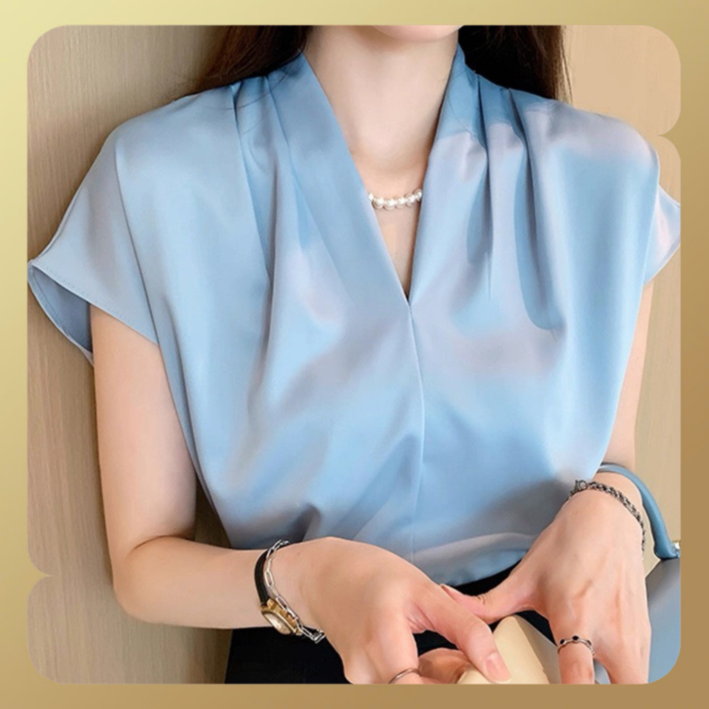 Áo Sơ Mi Cổ V JISOO FASHIONS Chất Liệu Lụa Cao Cấp Mềm Mại Phong Cách HÀn Quốc ASM5 | BigBuy360 - bigbuy360.vn