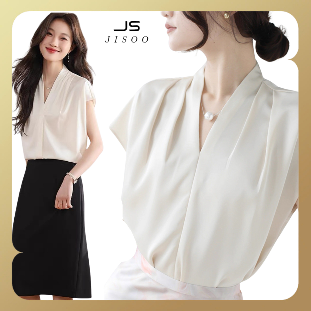 Áo Sơ Mi Cổ V JISOO FASHIONS Chất Liệu Lụa Cao Cấp Mềm Mại Phong Cách HÀn Quốc ASM5 | BigBuy360 - bigbuy360.vn