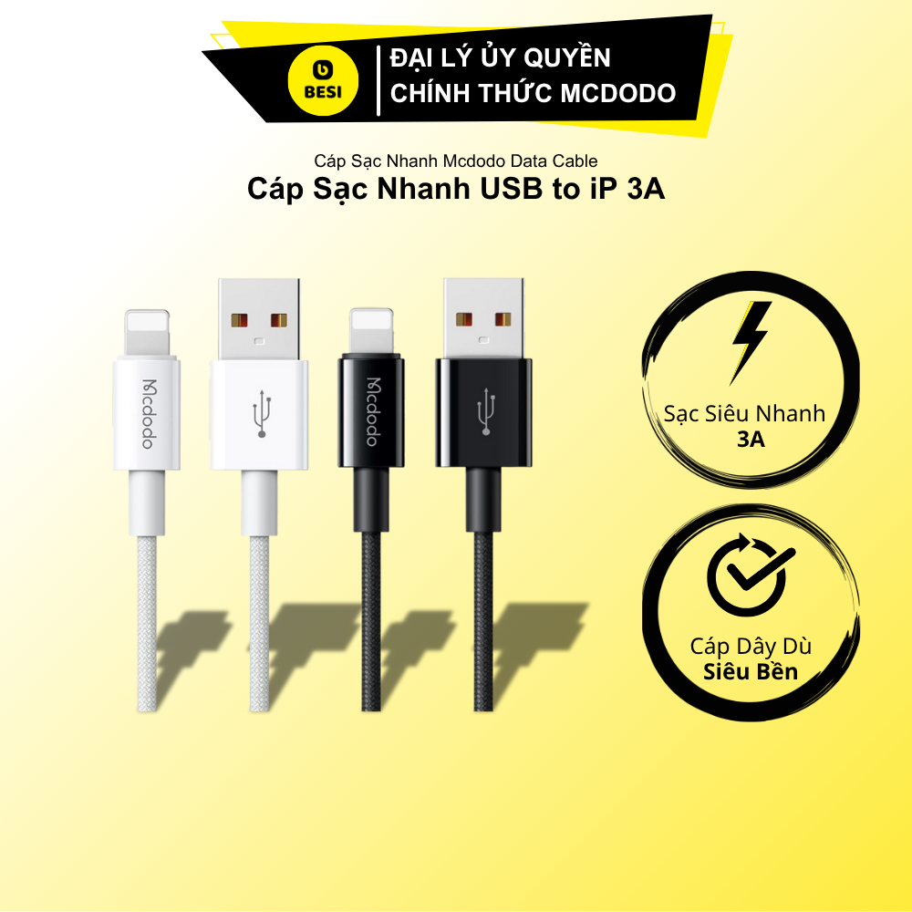 Cáp Sạc Mcdodo 3A USB to Ln | Sạc Nhanh An Toàn, Bện Dù Bền Bỉ, Chính Hãng