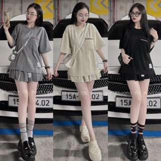SET ĐỒ NỮ TB, ĐỒ BỘ NỮ SANG CHẢNH Áo Phông Ngắn Tay Túi Ngực Viền Màu Mix Chân Váy Xếp Ly 3 MÀU hot trend 2025