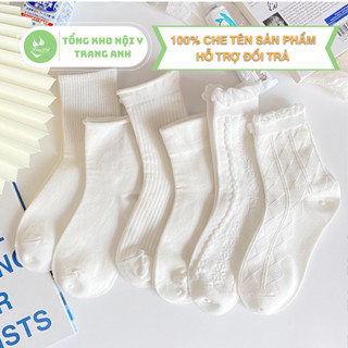 Tất Lolita, Tất Cao Cổ Nữ Màu Trắng Phong Cách Nhật Bản Chất Liệu Cotton Thoáng Khí TA08