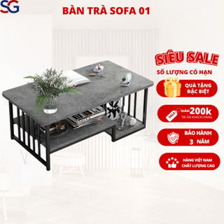 Bàn trà sofa SSG phòng khách mặt bo góc an toàn, có 2 tầng họa tiết, chân sơn tĩnh điện. 100x50cm Shop Đa Kho 3 MIỀN