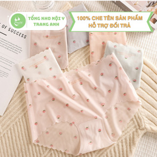 Combo 10 Quần Lót Nữ Su Lụa Thạch Băng Tàng Hình Cạp Cao Hoạ Tiết Hình Trái Dâu Siêu Xinh QL233