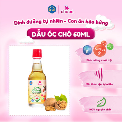 Dầu óc chó ăn dặm Lê Gia nguyên chất, giàu Omega 3-6-9, chai 60ml