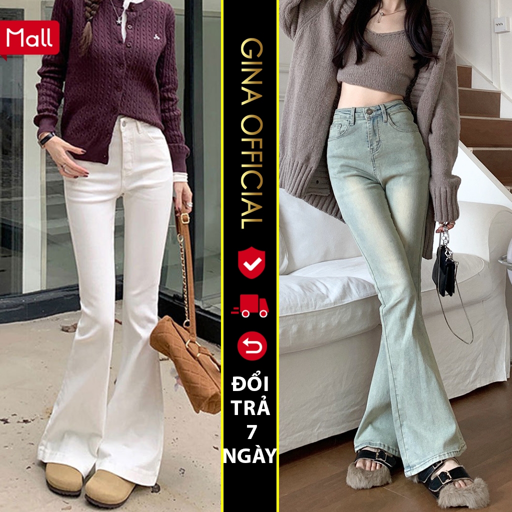 Quần bò jeans nữ ống loe lưng cao Avocado chất jean dày dặn co giãn, quần bò jean ống loe nữ cạp cao ôm eo gọn chân