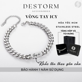 Vòng Tay Titan Destorm Icy Bracelet Unisex, Vòng Tay Nam Thép Không Gỉ Khắc Tên Theo Yêu Cầu, Có Hộp Và Túi Đựng Vòng