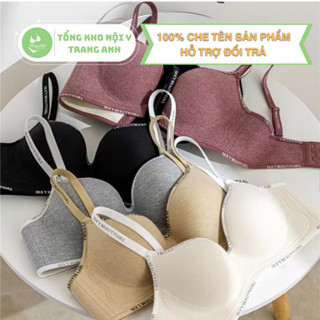  Áo Ngực Nữ Cotton Phối Su Không Gọng Đệm 3cm Nâng Ngực Tự Nhiên Viền Chữ Cá Tính Size 34-36-38 