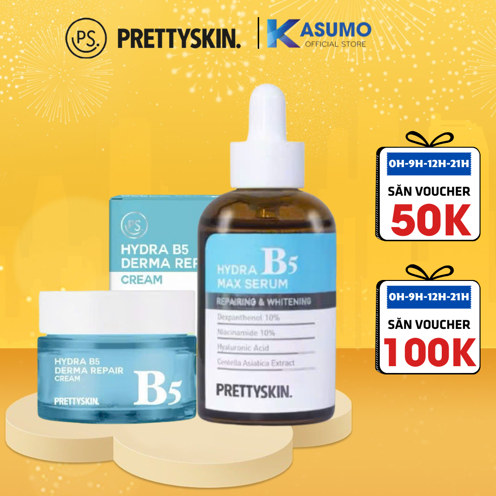 Combo kem dưỡng và serum PRETTYSKIN HYDRA B5 MAX SERUM & PRETTYSKIN HYDRA B5 DERMA REPAIR CREAM dành