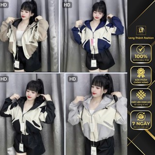  Áo Khoác Gió Nữ 2 Lớp Lót Lụa Dáng Ngắn Croptop Form Rộng Ngang Túi Có Khoá Kéo - Freesize 