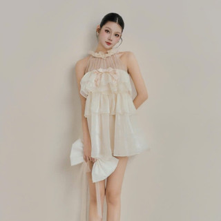   COLIN CLOTHING  Áo sát nách nữ cổ tròn form suông tầng phối lưới 