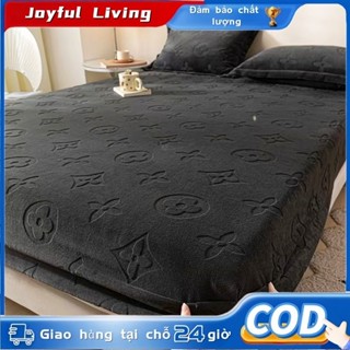 Ga trải giường nhung sữa dày Vỏ phủ giường nhung san hô Bộ 3 món vỏ bảo vệ nệm có lót lông