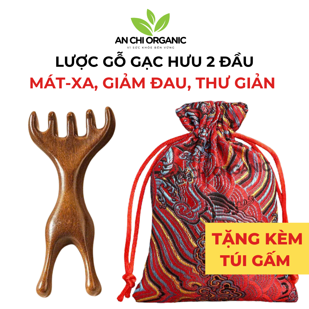 (TẶNG TÚI GẤM) Lược Gỗ Đàn Hương Massage Đầu Mặt Cổ Vai Gáy Thư Giản, Giảm Đau Mỏi Nhiều Hình Dạng An Chi Organic