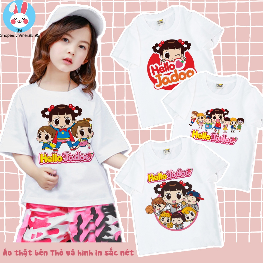 Áo thun Xin chào Jadoo cho bé màu trắng cổ tròn tay ngắn,áo phim hoạt hình Jadoo dễ thương (JD01)