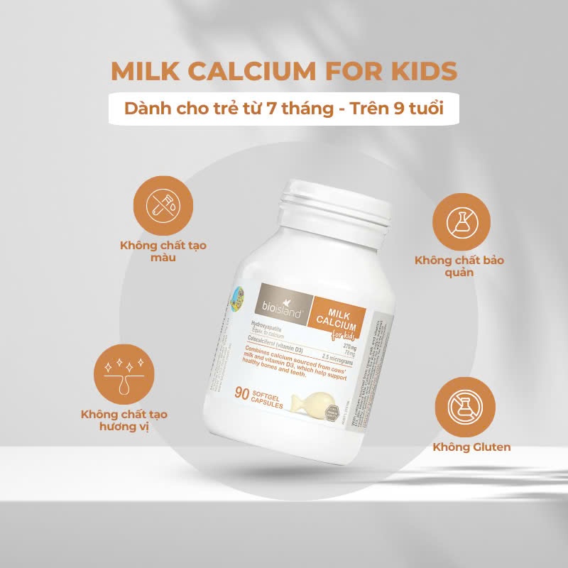 Bio Island Milk Calcium For Kids healthy care ozslim bổ sung canxi d3 cho be từ 7tháng 90vien